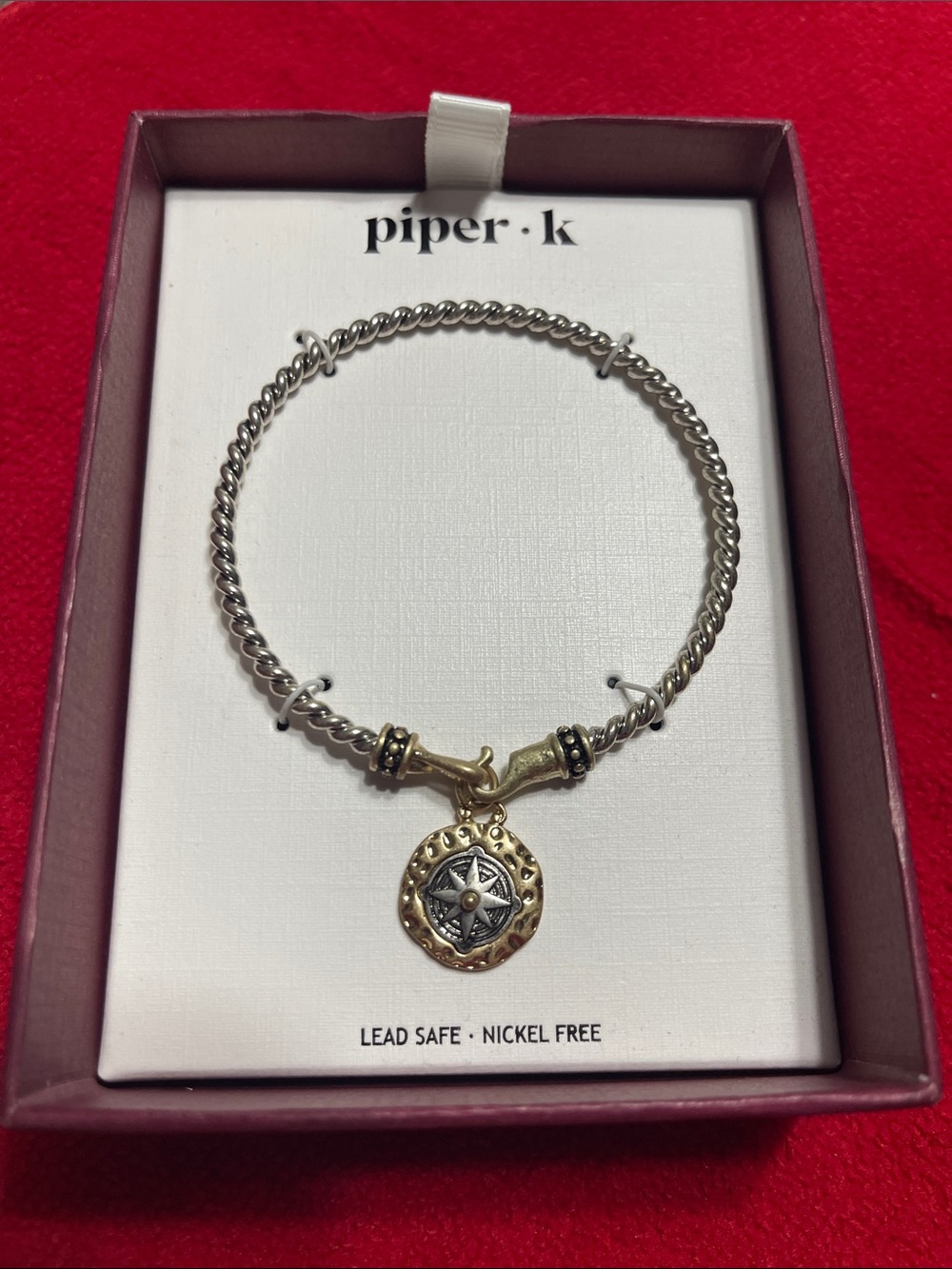 Piper K Women’s Two Tone Compass Charm Bracelet Silver Gold Boho